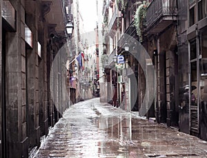 Old streets of Barrio Gotico in Barcelona