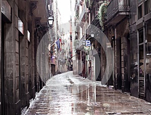 Old streets of Barrio Gotico in Barcelona photo