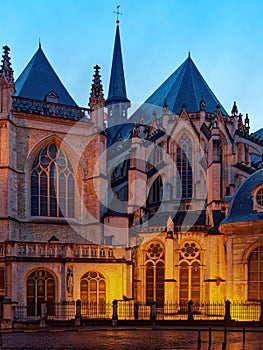 Old Streets of Bruxelles Belgium illuminated at dusk or dawn