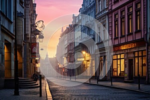 Old streets in European city, old town, Illustration AI Generative