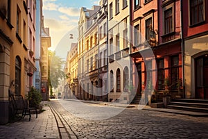 Old streets in European city, old town, Illustration AI Generative