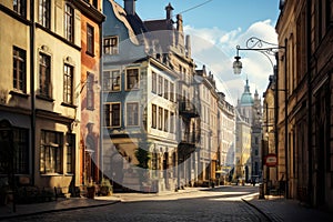 Old streets in European city, old town, Illustration AI Generative