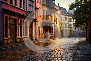 Old streets in European city, old town, Illustration AI Generative