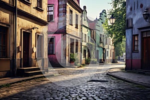 Old streets in European city, old town, Illustration AI Generative