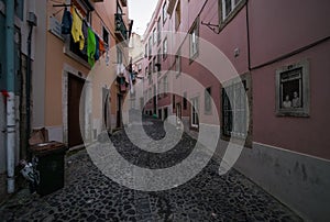 Old streets and the ordinary life of the city of Lisbon. Portugal.