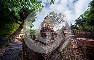 Old stupa in Wat Jed Yod Temple. Beautiful view of ancient Wat Jed Yod Temple in Chiang Mai, Thailand