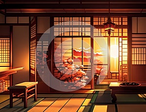 Old style anime scene of a livingroom photo