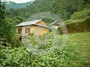 Old style asian nepali house in remote hill area