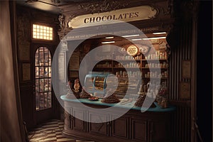 Old style chocolate shoppe, vintage theme from the old days