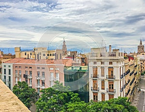 Old style colorful spanish buildings with city view