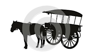 Old style country carriage with one horse in harness silhouette