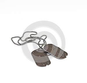 Old style dog tags on white