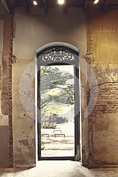 old style door of abandoned building