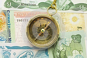 Old style gold compass with chain