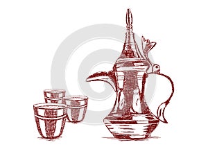 Old Style Hand Drawn Arabic Coffee Pot - Vector