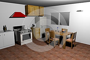 Old style kitchen-3d rendering