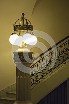 Old Style Lamp and Stair Interior View Building