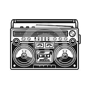 Old style music boombox vector black illustration