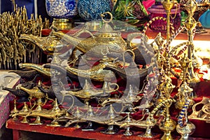 A Old style oil lamp. Aladdin`s lamp photo