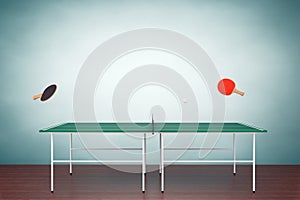 Old Style Photo. Ping-pong tennis table with Paddles