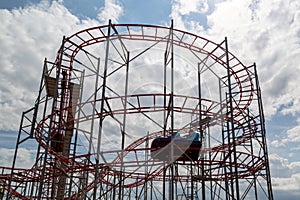 An old style roller coaster at the seaside in Southsea, Portsmouth, taken from Clarence pier