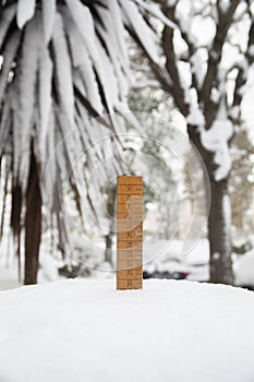Old style ruler measuring snow