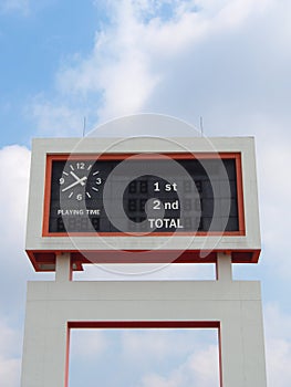 Old style score board at football stadium