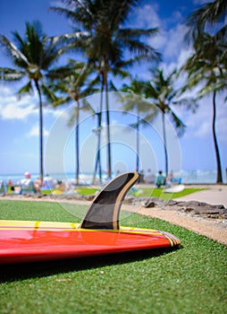 Old style single fin surfboard,waikiki