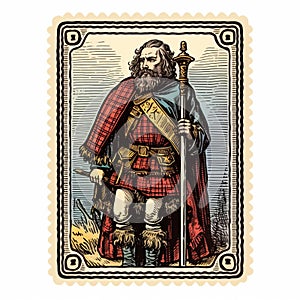 Vintage Scottish King Illustration In Tarot Card Style photo