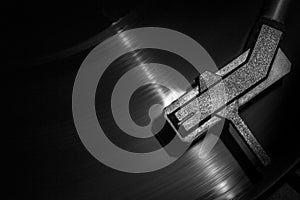 Old style turntable, close-up of a needle