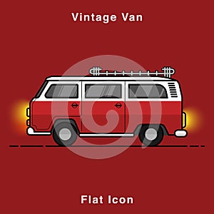 Old style two colors minivan. Front view of red retro hippie bus. Line style vector illustration. Vehicle and transport banner. Re