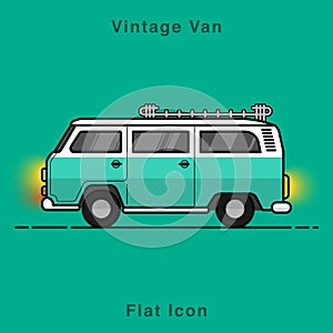 Old style two colors minivan. Front view of red retro hippie bus. Line style vector illustration. Vehicle and transport banner. Re