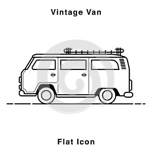 Old style two colors minivan. Front view of red retro hippie bus. Line style vector illustration. Vehicle and transport banner. Re