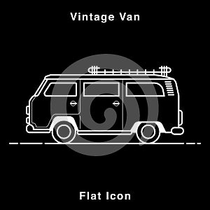 Old style two colors minivan. Front view of red retro hippie bus. Line style vector illustration. Vehicle and transport banner. Re