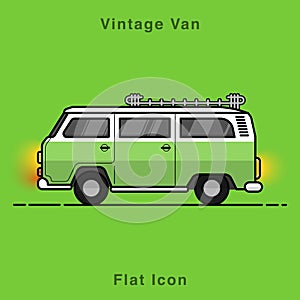 Old style two colors minivan. Front view of red retro hippie bus. Line style vector illustration. Vehicle and transport banner. Re