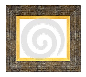 Old style vintage brown and golden wooden frame isolated