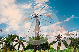 Old-style windmills on Lasithi Plateau. Crete