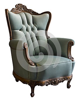 Old styled blue vintage armchair isolated on white