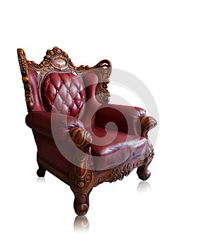 Old styled brown vintage armchair isolated, clipping path.