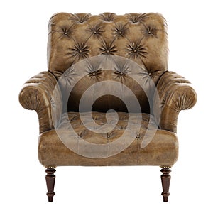 Old styled brown vintage armchair isolated on white background