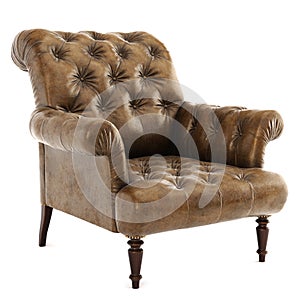 Old styled brown vintage armchair isolated on white background