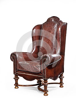 Old styled brown vintage armchair isolated on white background