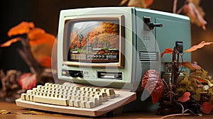 Old stylish vintage retro personal computer for video games