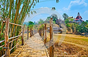 The old Su Tong Pae Bamboo Bridge and Buddhist temple, Mae Hong Son suburb, Thailand