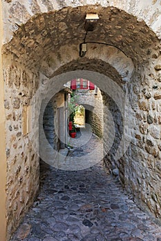 Old subpass in the village Labeaume in the Ardeche region of France