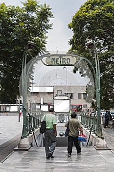 Old subway entrance in Mexico City made with marble and bronze in the Parisian style