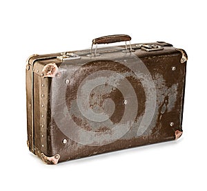 Old suitcase close-up isolated