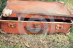Old suitcase in the grass