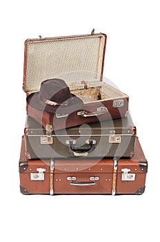 Old suitcase isolated on white background