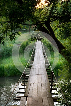 Old suspension bridge in an old mountain village